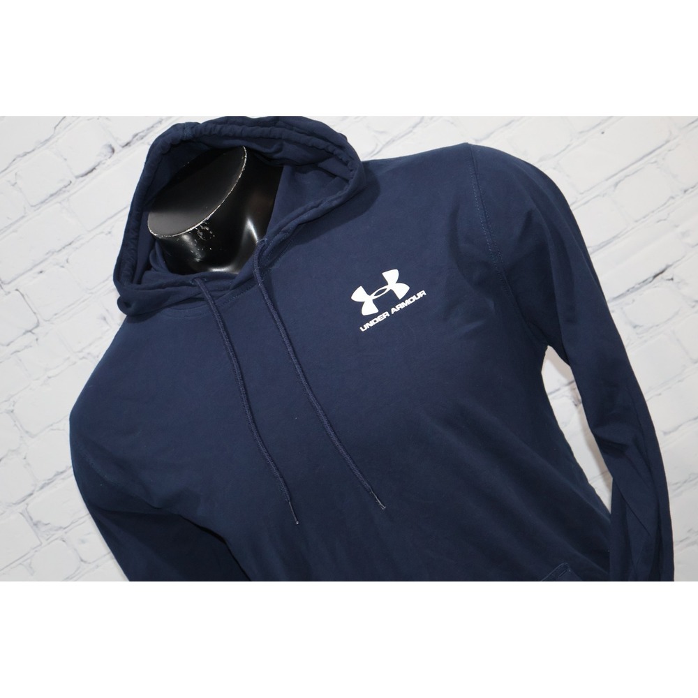 Under Armour Hoodie Mens Large Navy Blue Pullover Long Sleeve Logo Activewear **